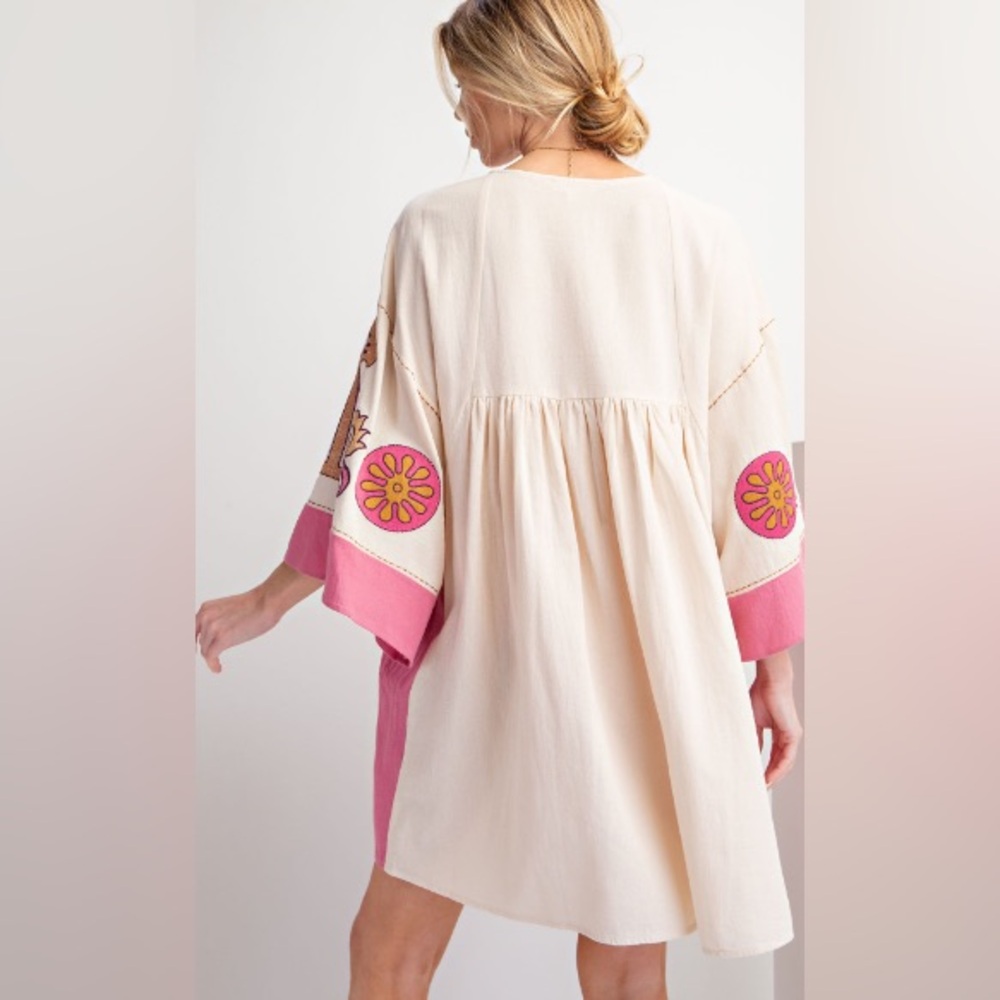 8. Easel LAST 1!COST 🛑Midi Dress floral Embroidered Cotton Woven pink cream - Picture 2 of 2